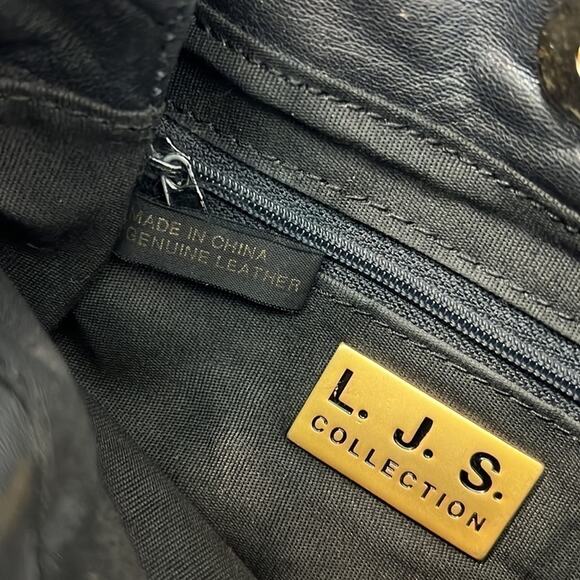 L.J.S. Collection crossbody black leather mini purse gold hardware snap closure - Picture 13 of 13